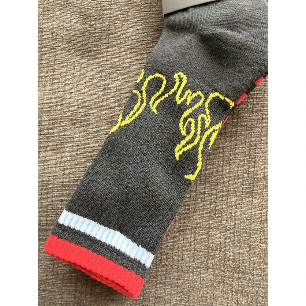 NWT Von Dutch Men's Crew Socks 3 Pairs Black Red Yellow White Check Flame Design